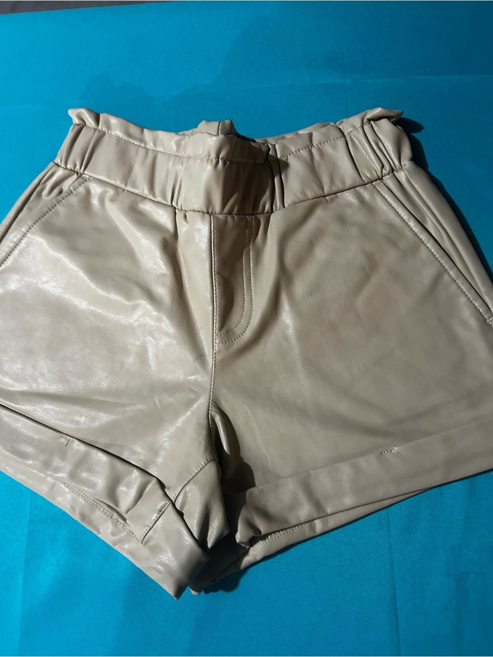 Sincerely Jules Beige High-Waist Faux Leather Shorts